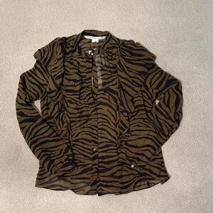 Veronica Beard Olive and Black Zebra Print Top